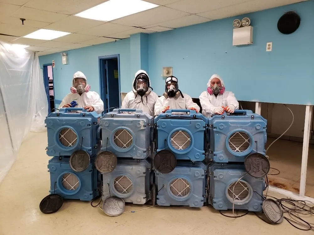 Water damage restoration team in Valle Vista CA performing professional water extraction and cleanup in a Riverside County home